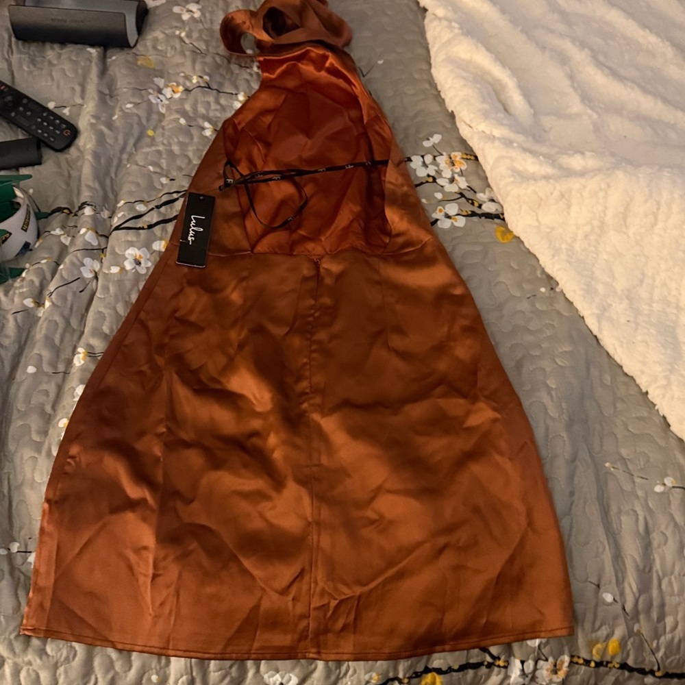 Lulu's Burnt Orange Satin Dress - Picture 8 of 11